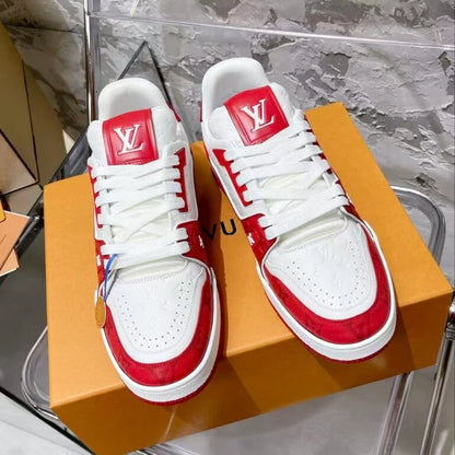 Red & White Contrast Trendy Low-Top Sneakers