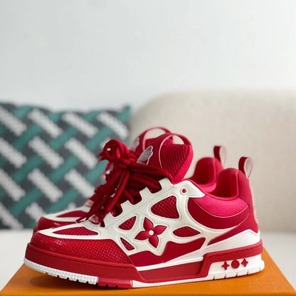 Red & White Star-Pattern Low-Top Casual Sneakers