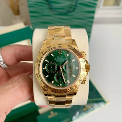 Gold-Case Green-Dial Chronograph Mechanical Watch