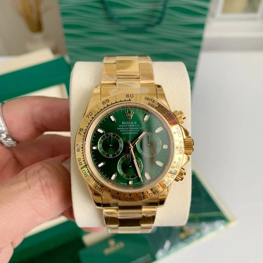 Gold-Case Green-Dial Chronograph Mechanical Watch