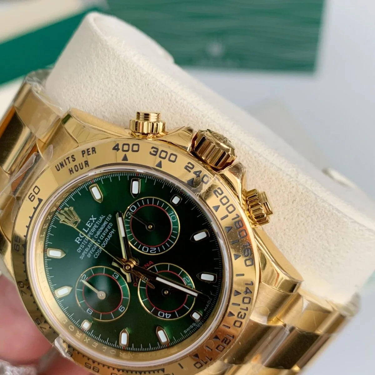 Gold-Case Green-Dial Chronograph Mechanical Watch