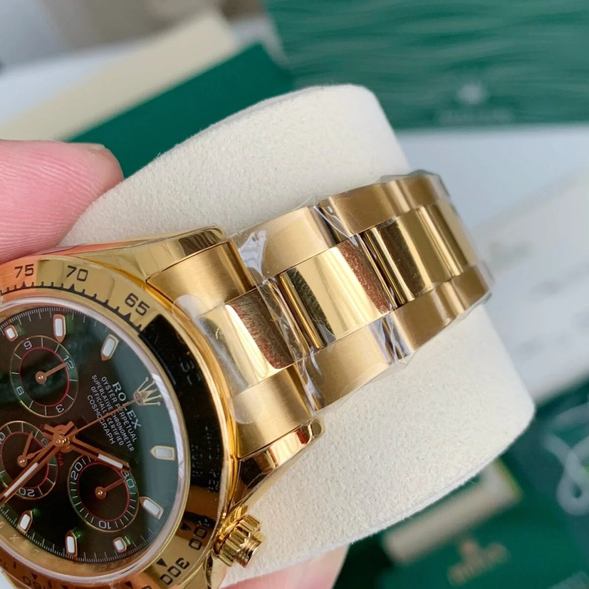 Gold-Case Green-Dial Chronograph Mechanical Watch