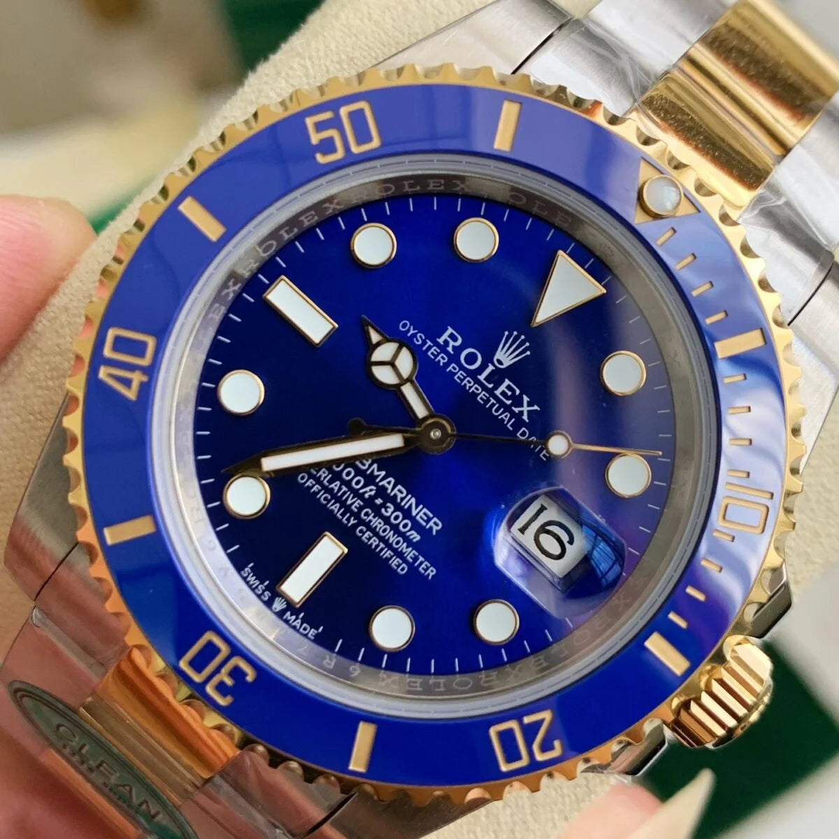 Two-Tone Gold Blue-Bezel Business Casual Watch