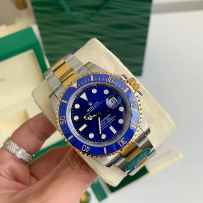 Two-Tone Gold Blue-Bezel Business Casual Watch