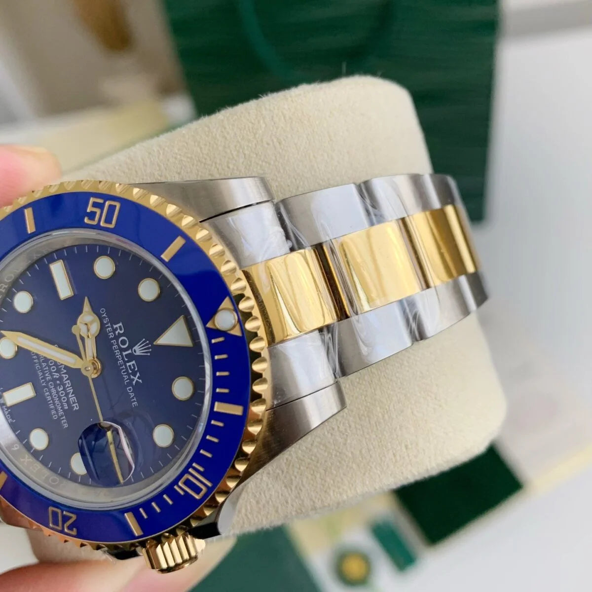 Two-Tone Gold Blue-Bezel Business Casual Watch