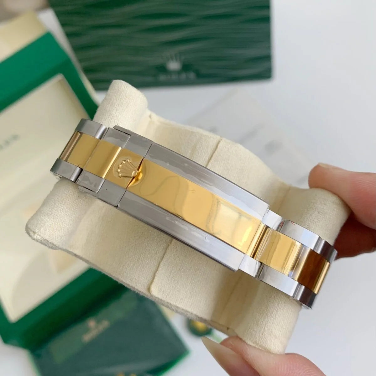 Two-Tone Gold Blue-Bezel Business Casual Watch