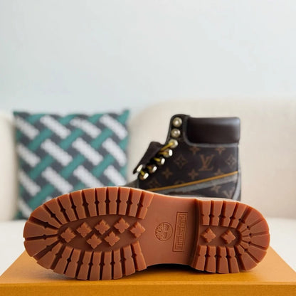 Brown Jacquard High-Top Work Boots