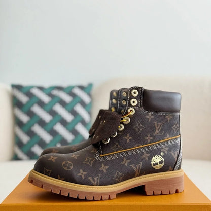 Brown Jacquard High-Top Work Boots