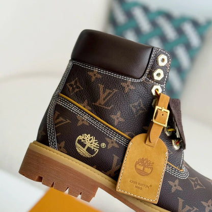 Brown Jacquard High-Top Work Boots