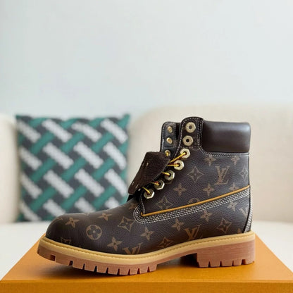 Brown Jacquard High-Top Work Boots