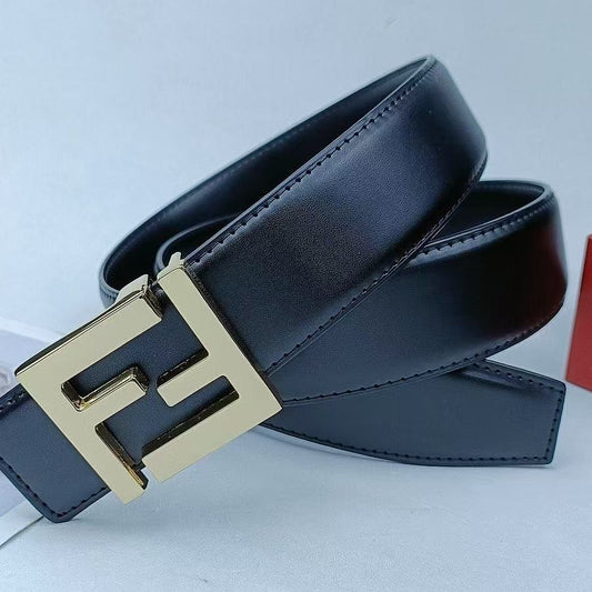 Sleek Metal Buckle Men's Belt, Black Leather Daily Versatile Waist Strap