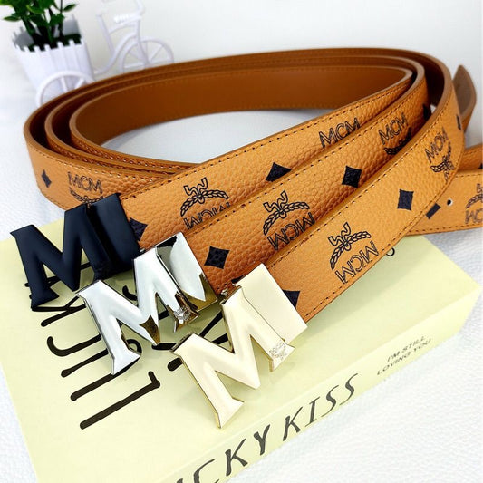 Men's Fashion Versatile Belt with Classic M Buckle and Textured Strap