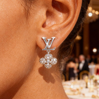 Diamond Clover Pendant Stud Earrings