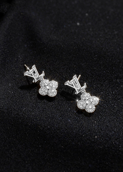 Diamond Clover Pendant Stud Earrings