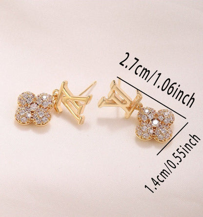 Diamond Clover Pendant Stud Earrings