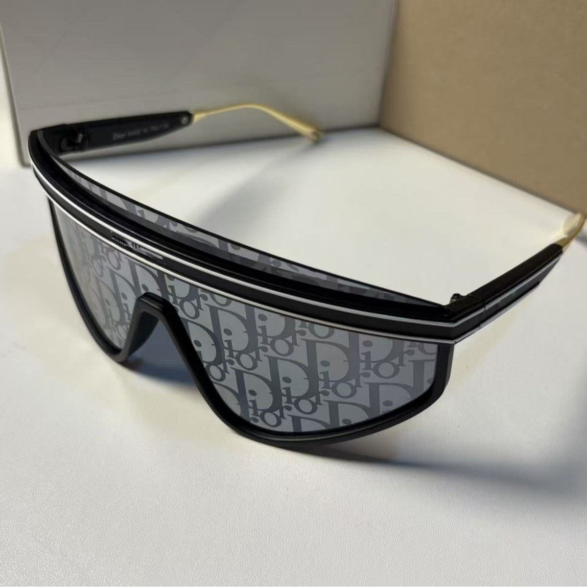 Multi-Color Stripe-Accent Shield Sunglasses