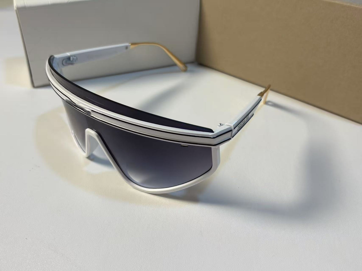 Multi-Color Stripe-Accent Shield Sunglasses