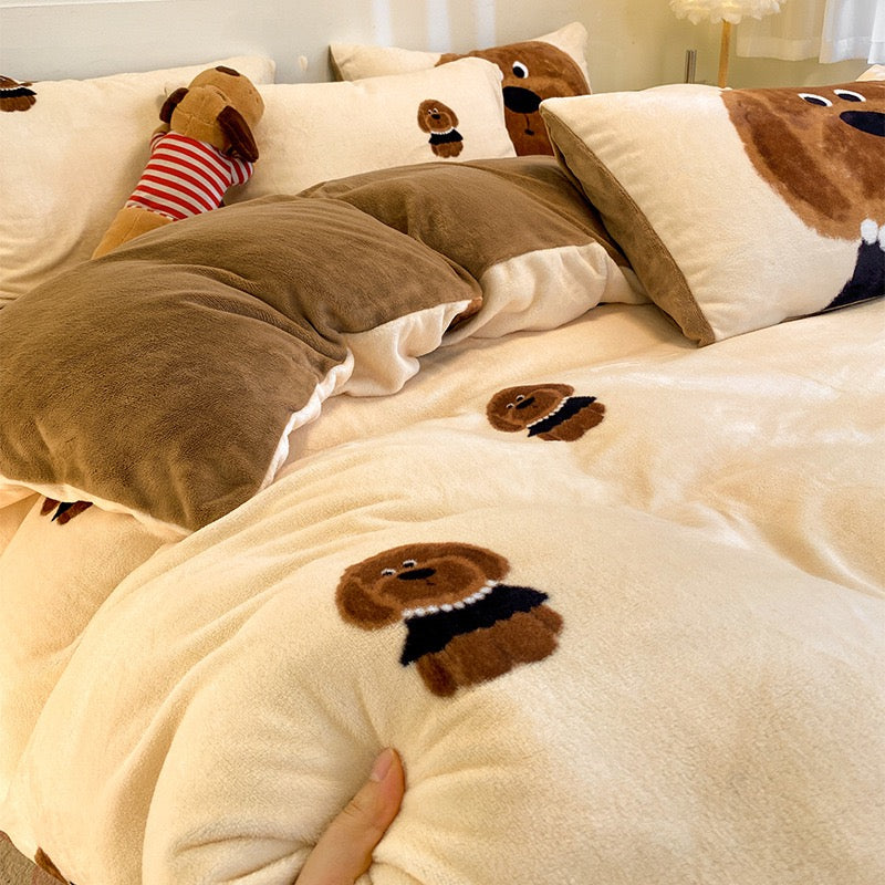 Teddy Bear Bow Light Blue Flannel Duvet Cover