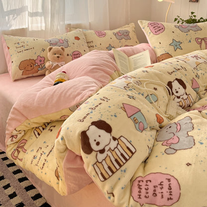 Teddy Bear Bow Light Blue Flannel Duvet Cover