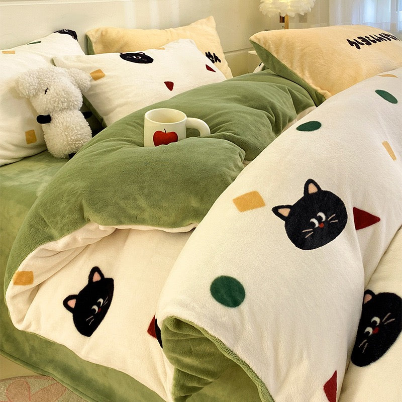 Teddy Bear Bow Light Blue Flannel Duvet Cover