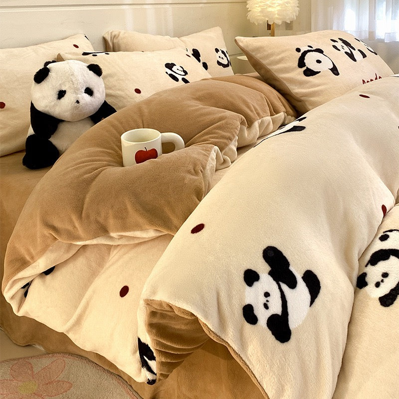 Teddy Bear Bow Light Blue Flannel Duvet Cover