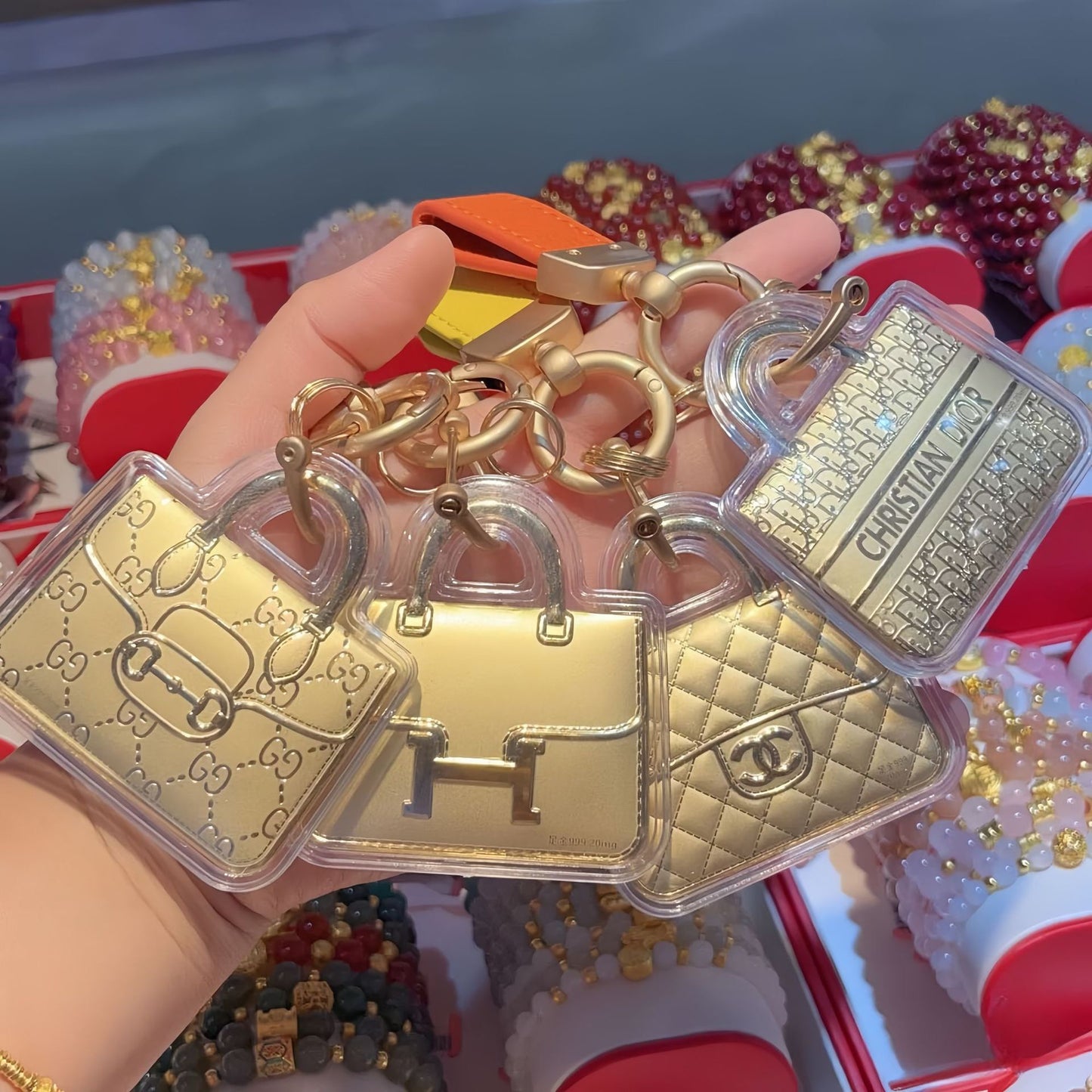 Gold Keychain Charms in Luxury Handbag Styles