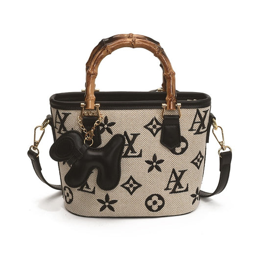 Minimalist Retro Pattern Handbag with Bamboo Handle (Multiple Colors)