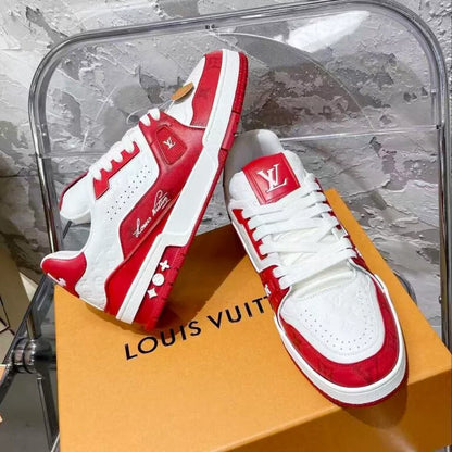 Red & White Contrast Trendy Low-Top Sneakers