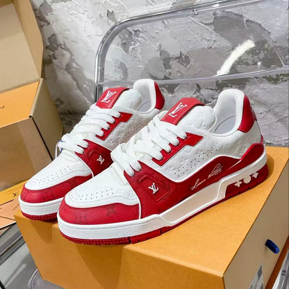 Red & White Contrast Trendy Low-Top Sneakers