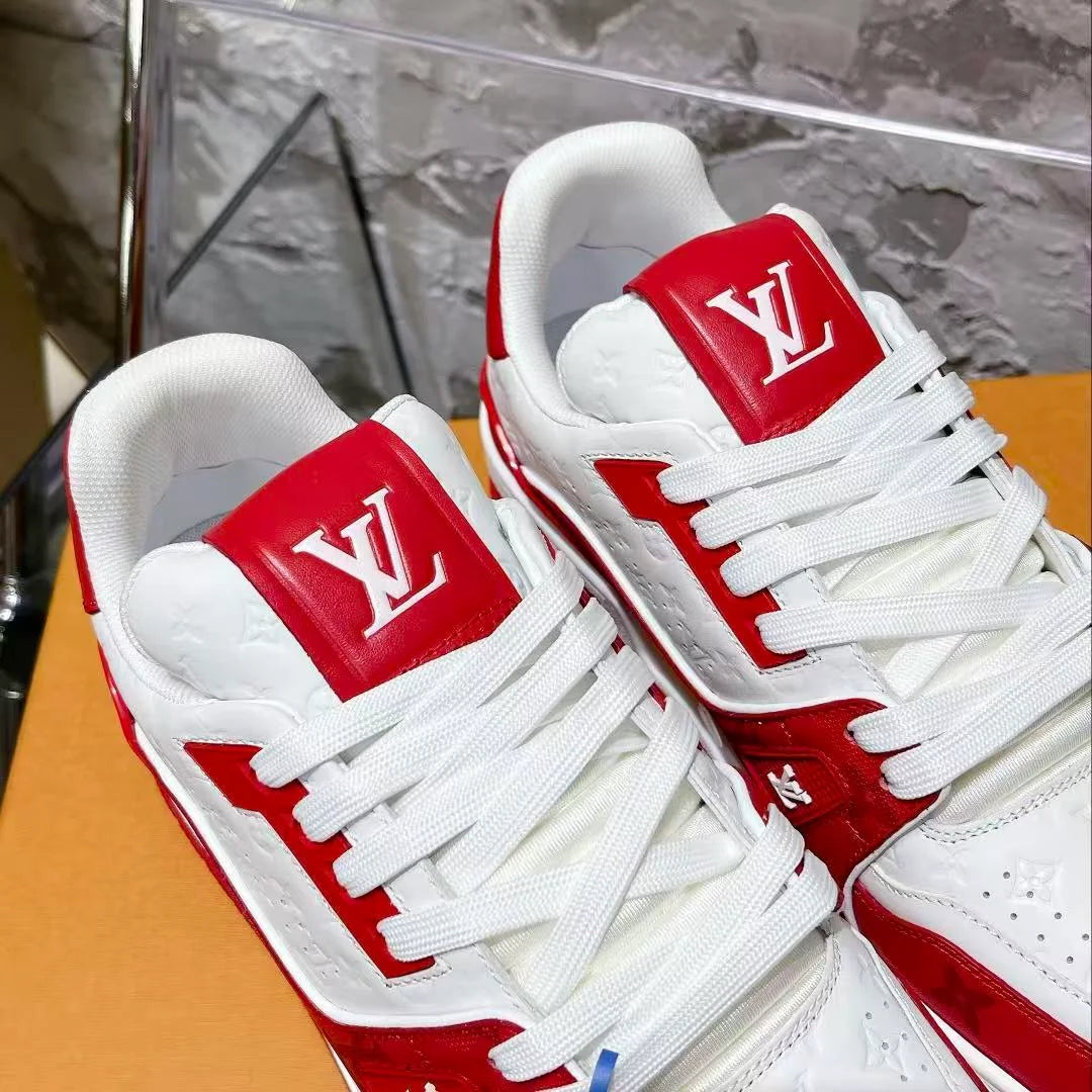 Red & White Contrast Trendy Low-Top Sneakers