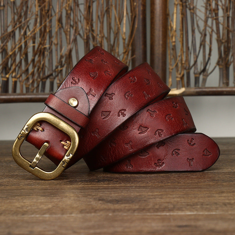 Men's Genuine Leather Belt with Bold Texture, Matte Metal Buckle Shapes a Stylish Silhouette