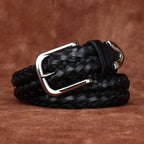 Men's Genuine Leather Belt with Woven Texture, Accented by Metal Buckle, Creating Casual Fashion Sense