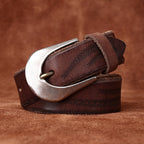Retro Style Men's Cowhide Belt, Feather Embossed Metal Buckle Multi-Color Casual Waistband
