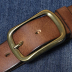 Vintage Distressed Men's Genuine Leather Belt, Classic Metal Buckle, Create Retro Trendy Style