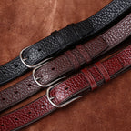 Textured Lychee Pattern Men's Genuine Leather Belt, Silver Pin Buckle for Business and Casual Wear in Multiple Colors