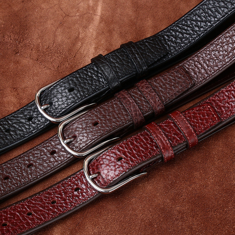 Textured Lychee Pattern Men's Genuine Leather Belt, Silver Pin Buckle for Business and Casual Wear in Multiple Colors