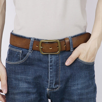 Vintage Distressed Men's Genuine Leather Belt, Classic Metal Buckle, Create Retro Trendy Style