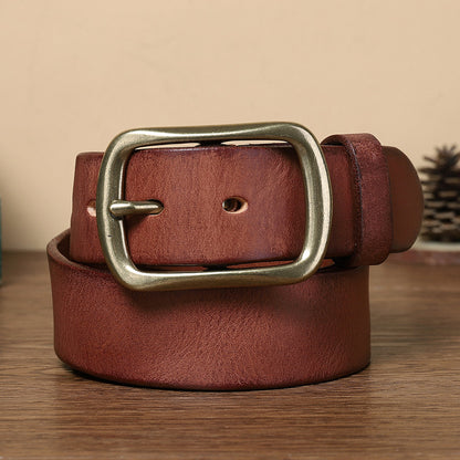 Vintage Distressed Men's Genuine Leather Belt, Classic Metal Buckle, Create Retro Trendy Style