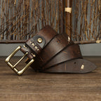 Vintage Distressed Men's Belt with Hand - Stitching