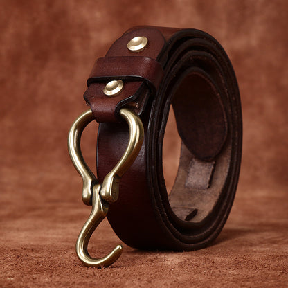 Vintage Distressed Men's Genuine Leather Belt, Unique Hook - Shaped Buckle, Fully Show Rugged and Uninhibited Style