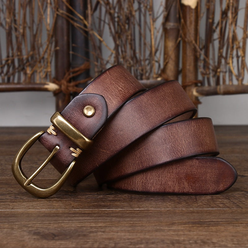 Vintage - Style Men's Belt with Copper Buckle