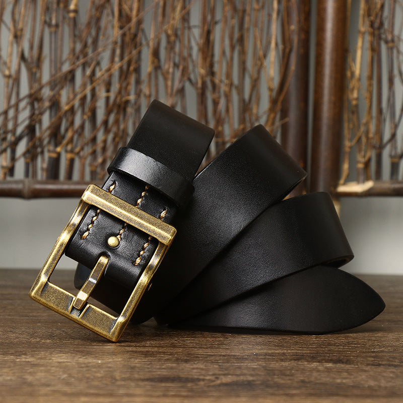 Tough Guy Style Men's Genuine Leather Belt, Bold Metal Buckle Interprets Uninhibited Charm