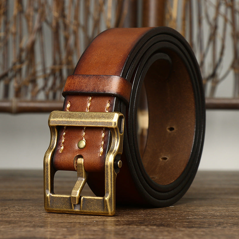 Tough Guy Style Men's Genuine Leather Belt, Bold Metal Buckle Interprets Uninhibited Charm