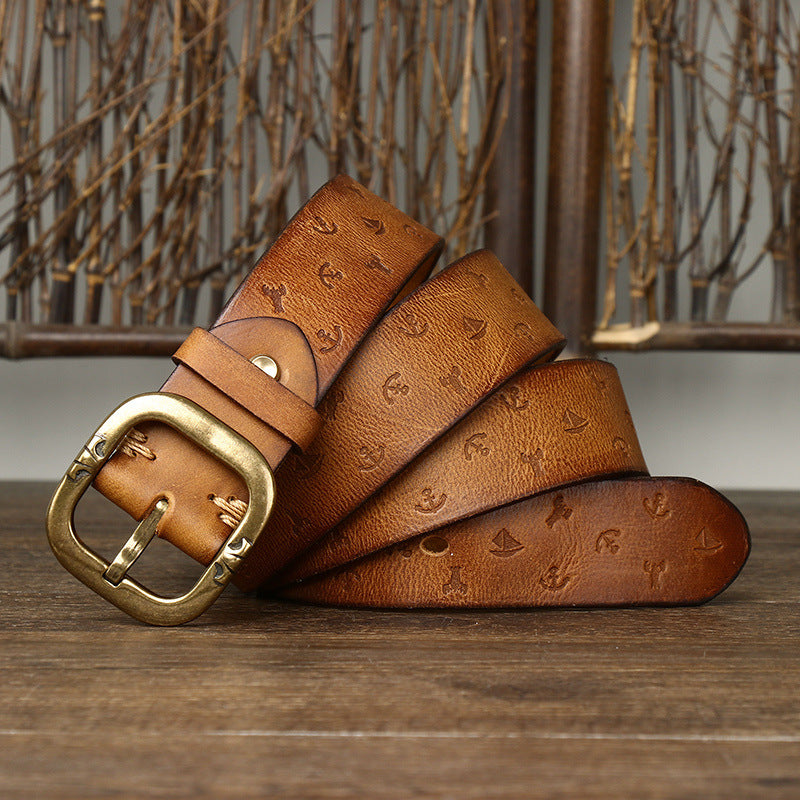Men's Genuine Leather Belt with Bold Texture, Matte Metal Buckle Shapes a Stylish Silhouette