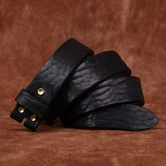 Vintage Textured Leather Men's Belt, Bronze Rivets Retro Waist Strap