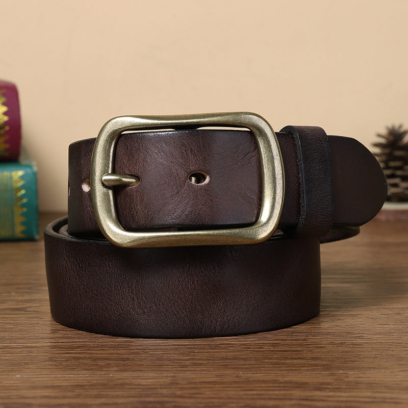 Vintage Distressed Men's Genuine Leather Belt, Classic Metal Buckle, Create Retro Trendy Style