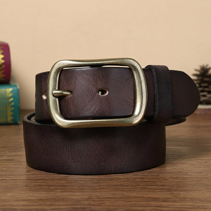 Vintage Distressed Men's Genuine Leather Belt, Classic Metal Buckle, Create Retro Trendy Style