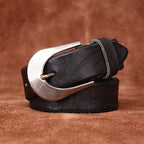 Retro Style Men's Cowhide Belt, Feather Embossed Metal Buckle Multi-Color Casual Waistband