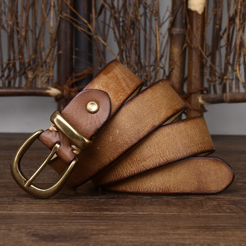 Vintage - Style Men's Belt with Copper Buckle
