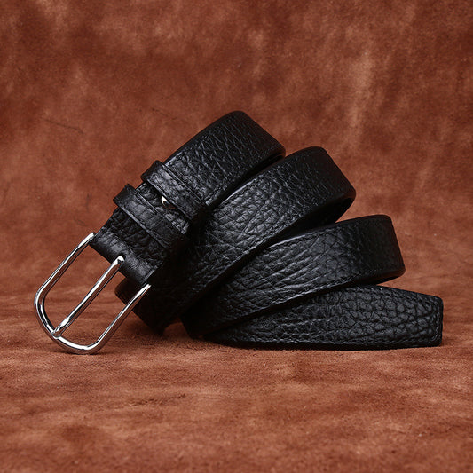 Textured Lychee Pattern Men's Genuine Leather Belt, Silver Pin Buckle for Business and Casual Wear in Multiple Colors